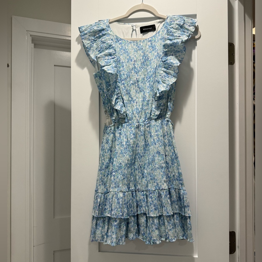 MINKPINK - Blue Floral Dress with Side Cutouts - Size Small
